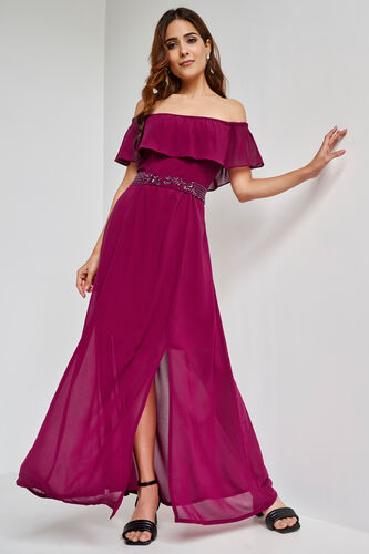 Teal Flared Solid Gown, Pink, image 1